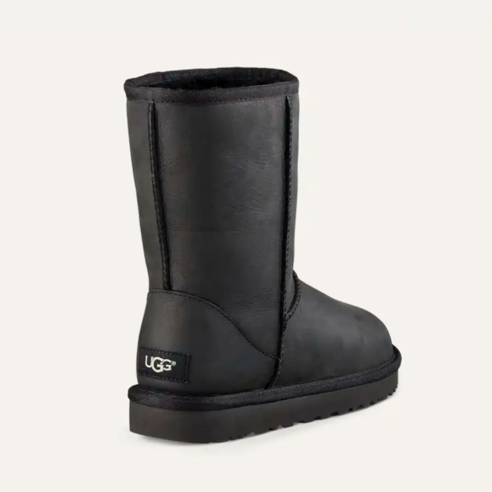 UGG Classic Short Leather Black Boots, Size 7 - Picture 4 of 10